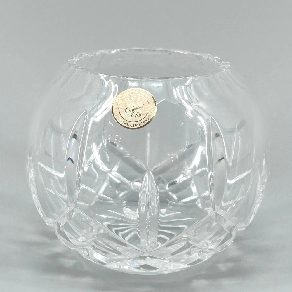 Crystal Clear 24% Lead Crystal Starburst Rose Bowl Votive Holder Made Poland 4"